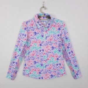 IBKUL Polo Shirt Womens Small Floral Long Sleeve Zip Golf Tennis Athletic